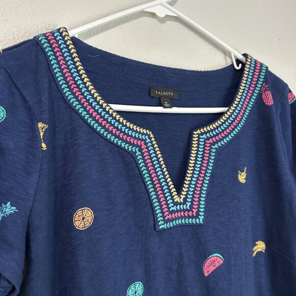 Talbots Shift Dress Medium Fruit Print Embroidered Cotton Knit Pullover - Picture 5 of 8
